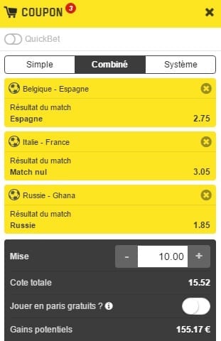 Pari combiné sur Unibet